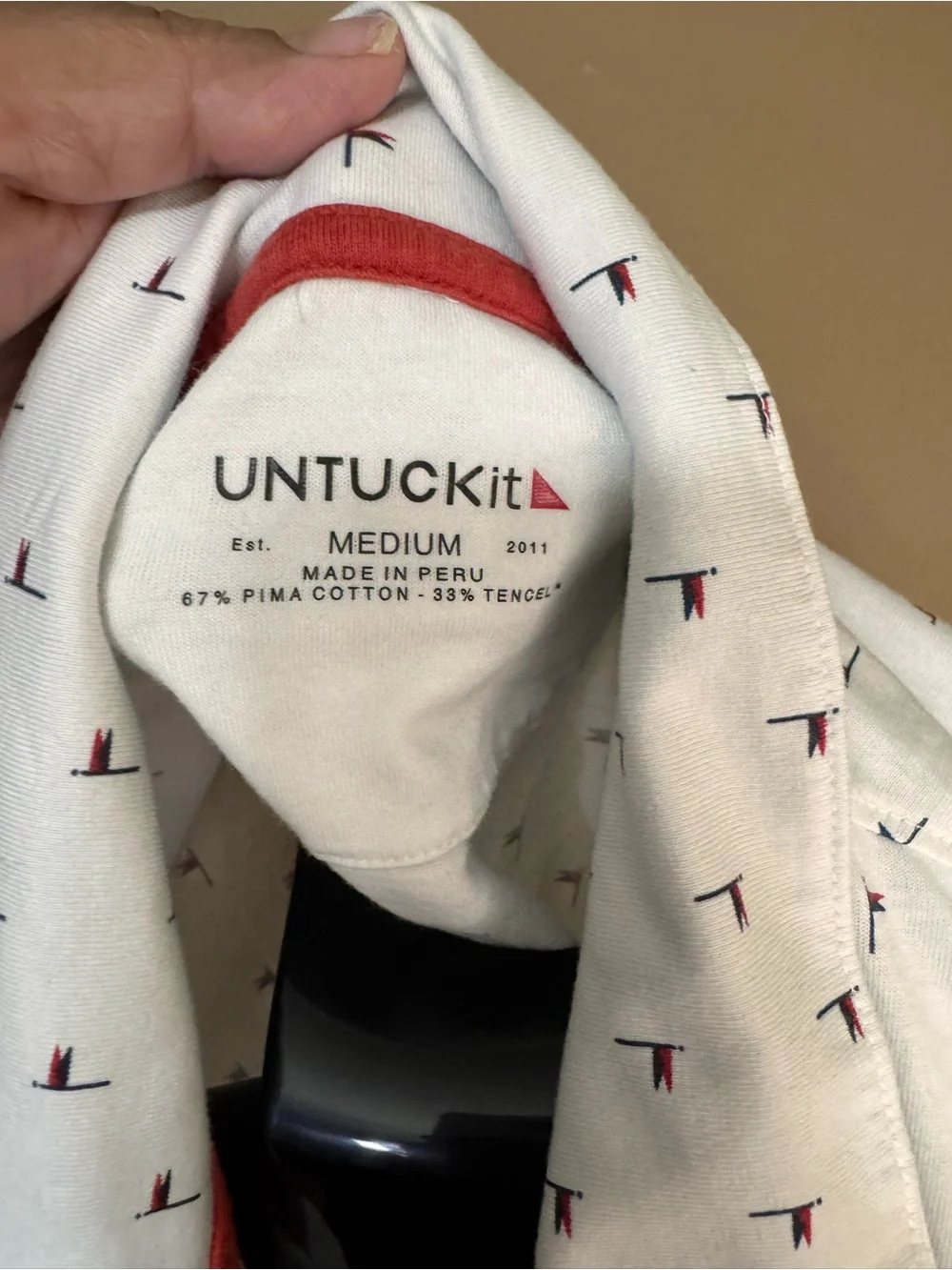 UNTUCKit White Polo with Small Red Micro Pattern